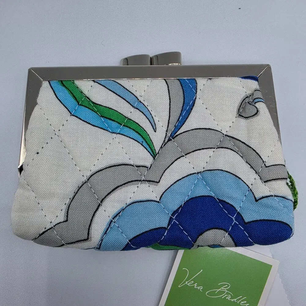 Vera Bradley Mediterranean White Kisslock Coin Purse NWT Retired Floral Blue